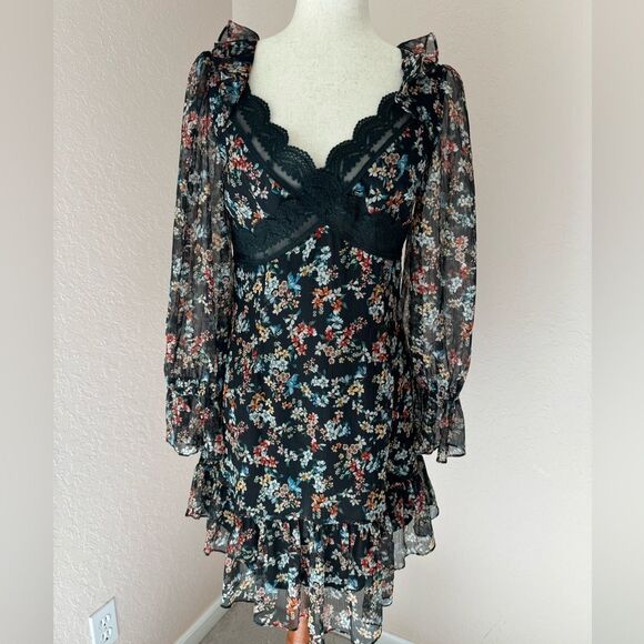 NWT Anthropologie Saison de la fleur  floral dress with lace insert. 90s y2k S-M - Picture 1 of 16